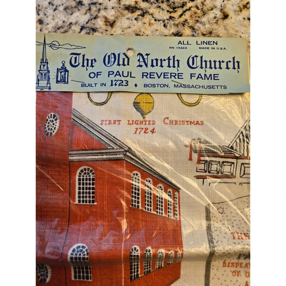 Old North Church Paul Revere Fame Linen Tea Towel Boston Massachusetts Built1723